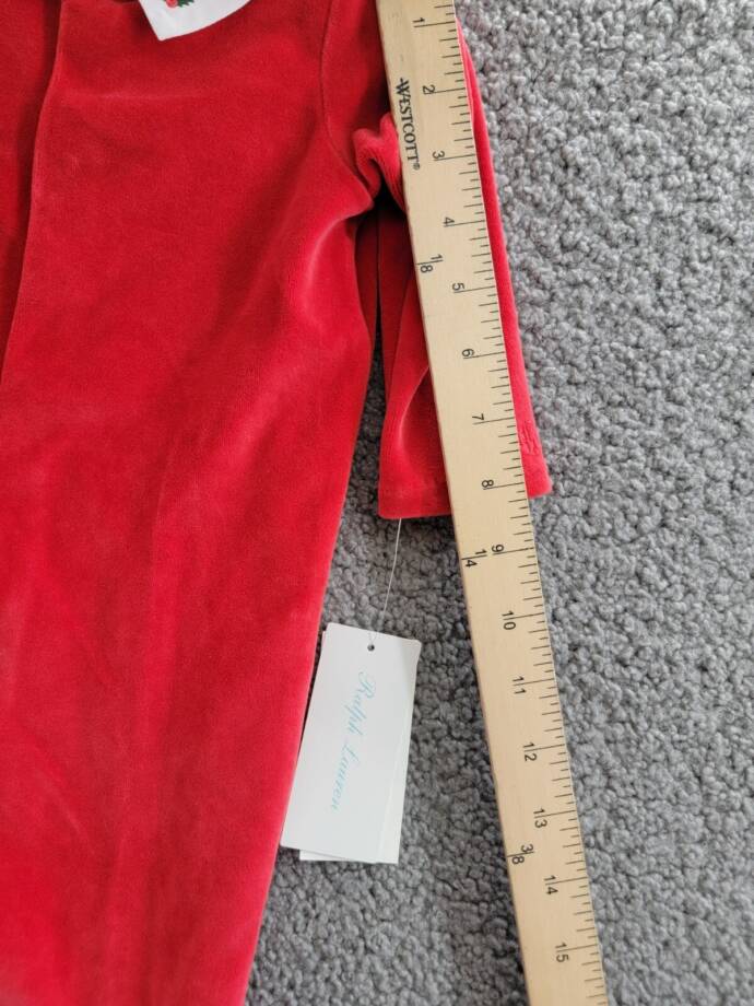 Ralph Lauren Embroidered Velour Footed Coverall Baby Boys' 6M Red Snap Placket