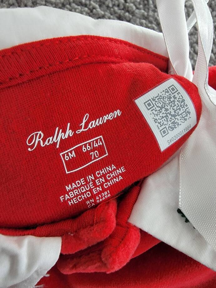 Ralph Lauren Embroidered Velour Footed Coverall Baby Boys' 6M Red Snap Placket