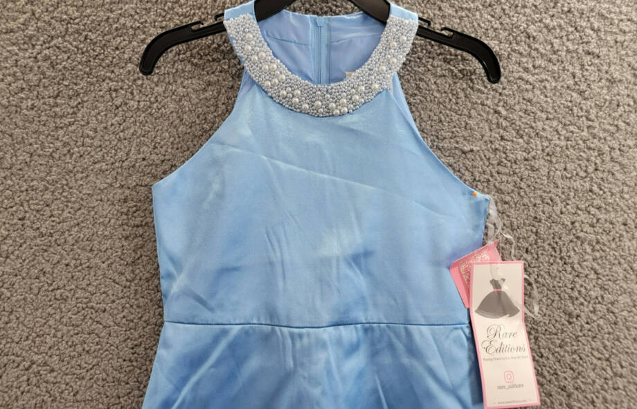 Rare Editions Sleeveless Imitation Pearl Halter Dress Big Girls 8 Blue Back Zip