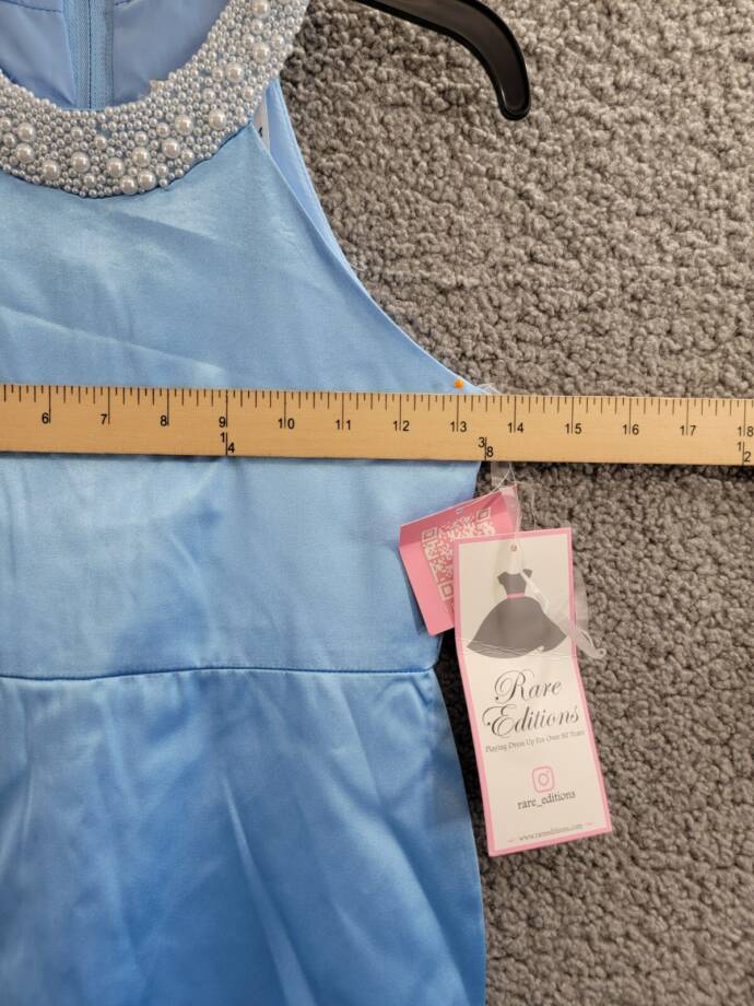 Rare Editions Sleeveless Imitation Pearl Halter Dress Big Girls 8 Blue Back Zip