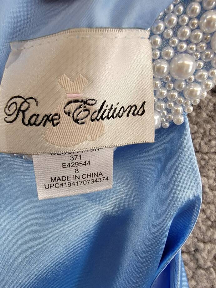 Rare Editions Sleeveless Imitation Pearl Halter Dress Big Girls 8 Blue Back Zip