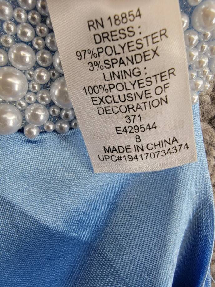 Rare Editions Sleeveless Imitation Pearl Halter Dress Big Girls 8 Blue Back Zip