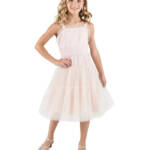 Rare Editions Sleeveless Pleated Metallic-Dot Social Dress Big Girls 14 Blush