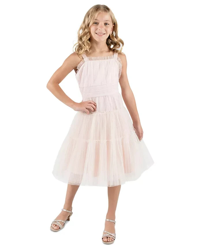 Rare Editions Sleeveless Pleated Metallic-Dot Social Dress Big Girls 14 Blush