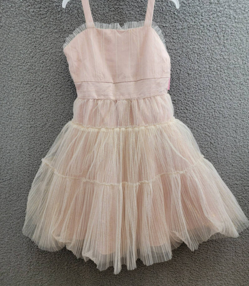 Rare Editions Sleeveless Pleated Metallic-Dot Social Dress Big Girls 14 Blush