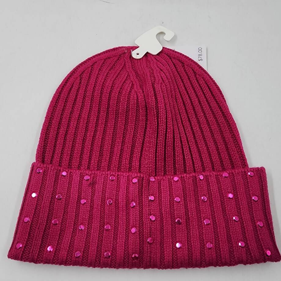 Michael Michael Kors Embellished Cuff Beanie Women's One Size Deep Fuchsia