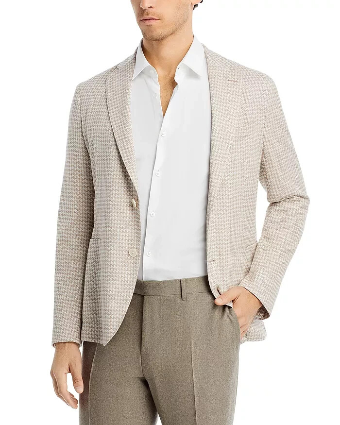 BOSS Houndstooth Jersey Soft Construction Slim Fit Sport Coat Men's 42R Beige