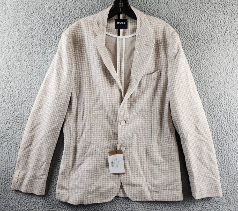 BOSS Houndstooth Jersey Soft Construction Slim Fit Sport Coat Men's 42R Beige