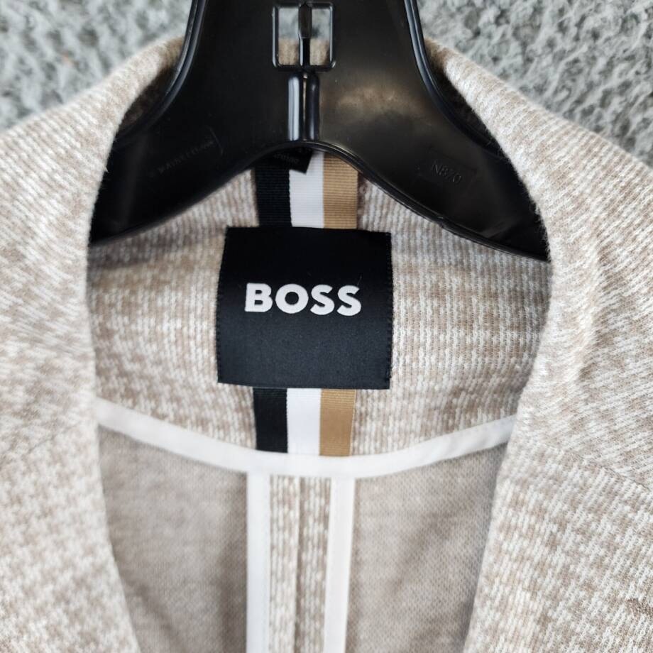 BOSS Houndstooth Jersey Soft Construction Slim Fit Sport Coat Men's 42R Beige