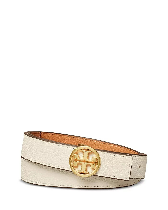 Tory Burch 1" Miller Logo Reversible Belt Women's Large New Ivory Buckle Closure