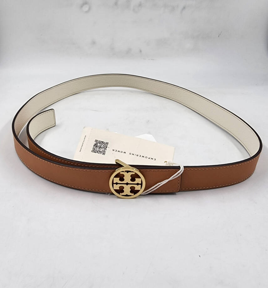 Tory Burch 1" Miller Logo Reversible Belt Women's Large New Ivory Buckle Closure