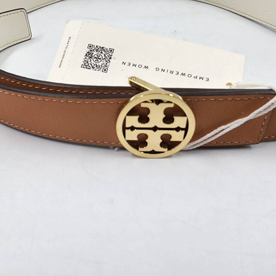 Tory Burch 1" Miller Logo Reversible Belt Women's Large New Ivory Buckle Closure