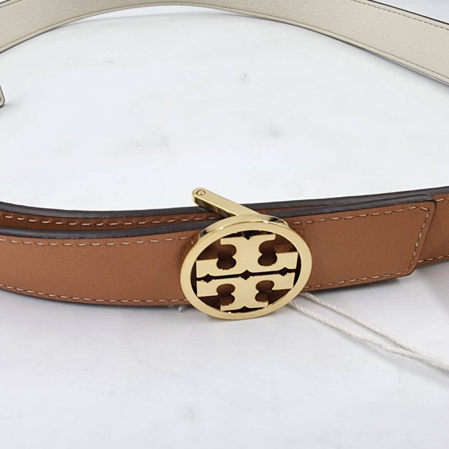 Tory Burch 1" Miller Logo Reversible Belt Women's Large New Ivory Buckle Closure