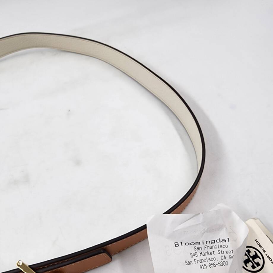 Tory Burch 1" Miller Logo Reversible Belt Women's Large New Ivory Buckle Closure