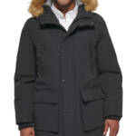 Club Room Parka with a Faux Fur-Hood Jacket Men's M Black Snap Closure L/S