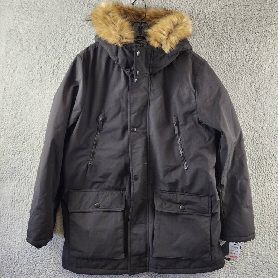Club Room Parka with a Faux Fur-Hood Jacket Men's M Black Snap Closure L/S
