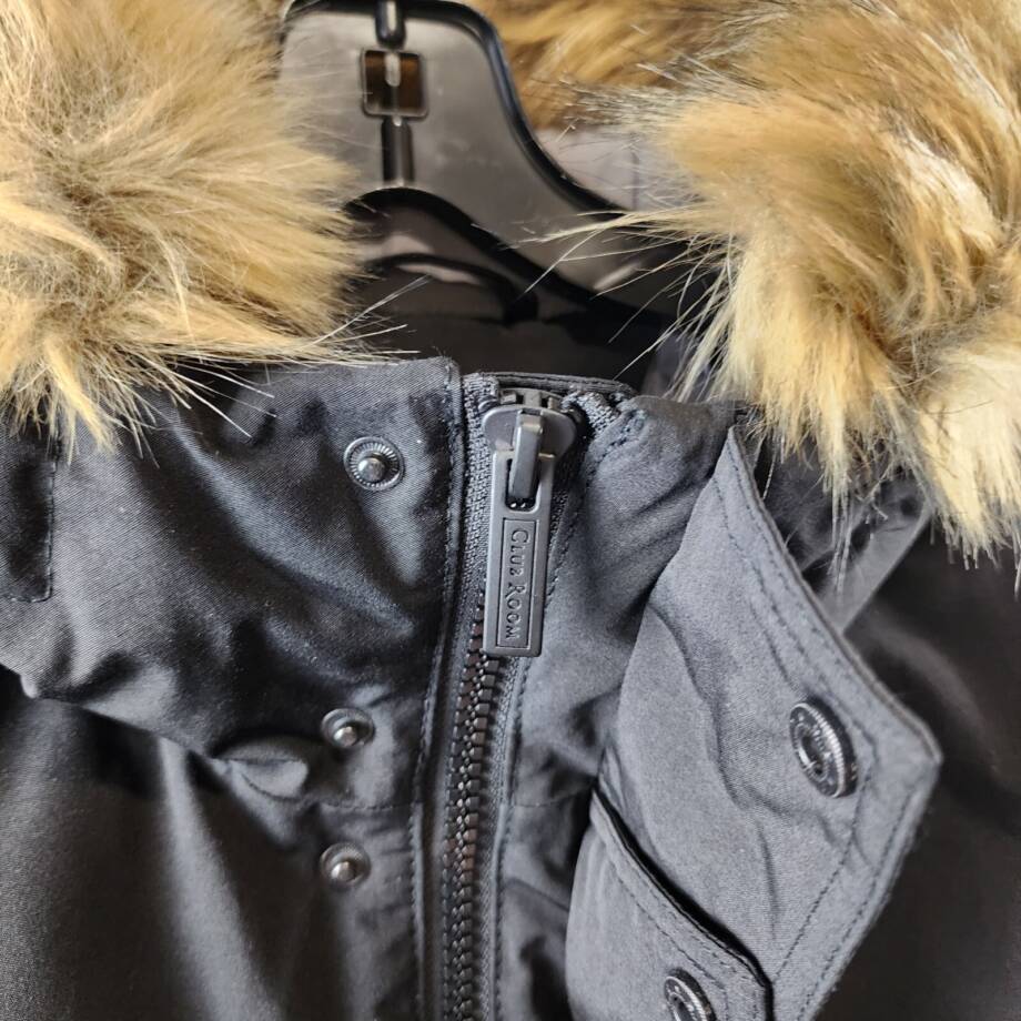 Club Room Parka with a Faux Fur-Hood Jacket Men's M Black Snap Closure L/S