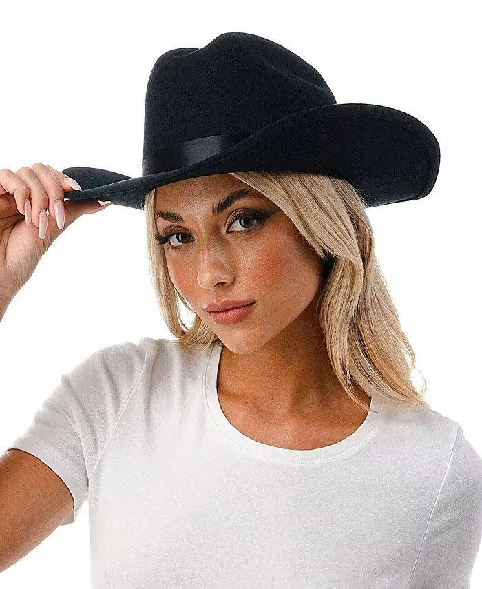 Marcus Adler Wool Short-Brim Cowboy Hat with Satin Trim Women's OS Black