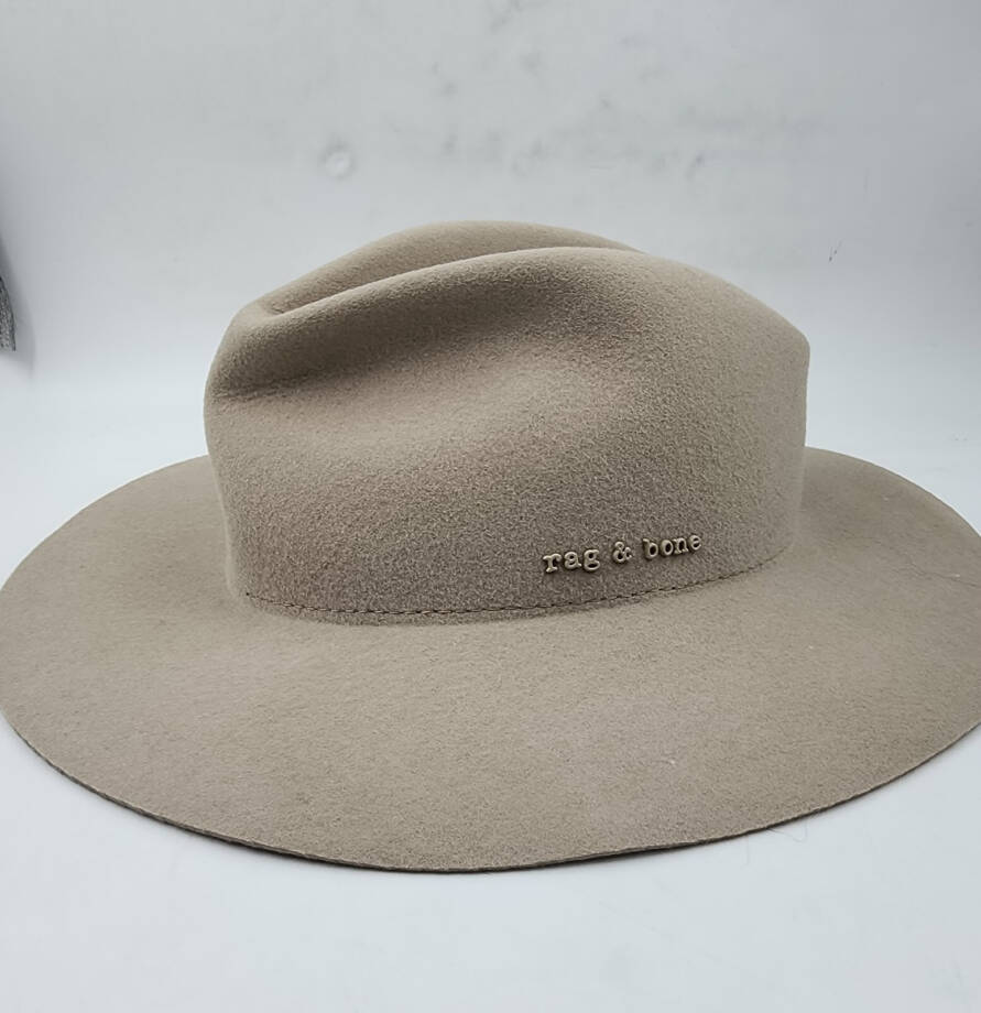 Rag & Bone City Felted Wool Fedora Hat Women's Medium Mink Logo Detail