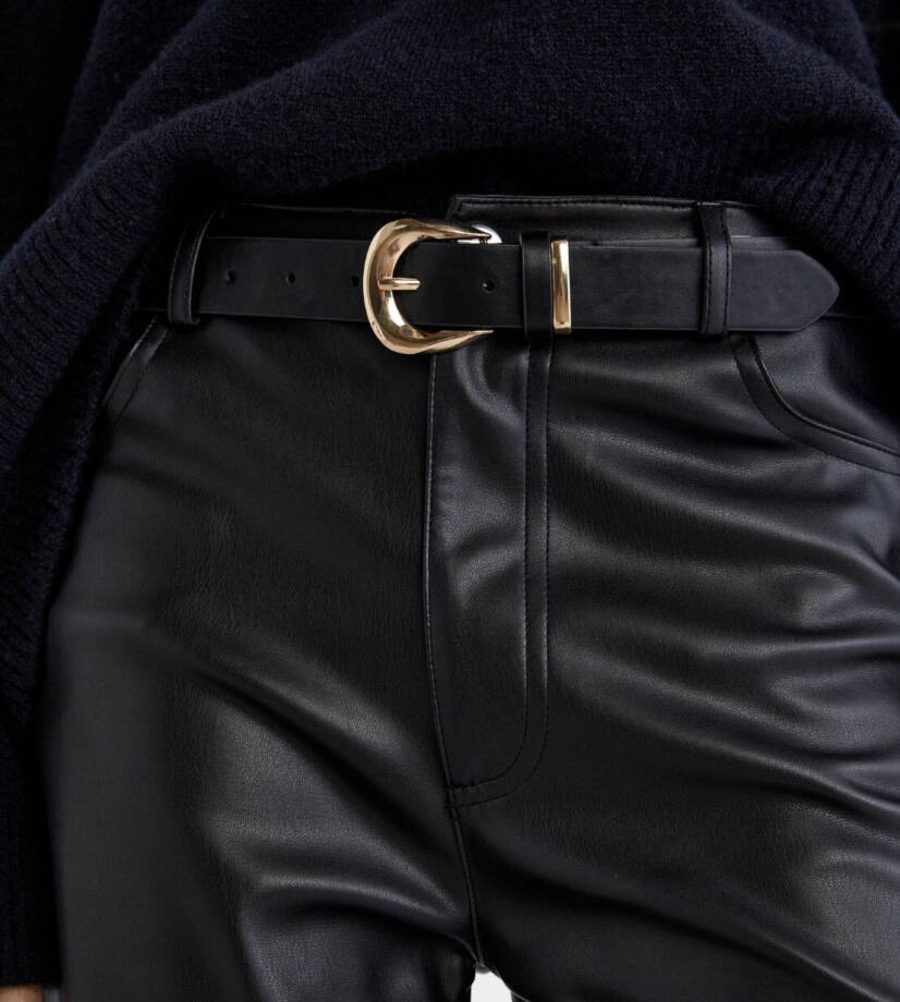 B-low the Belt Coda Mod Leather Belt Women's Large Black/Gold Buckle Closure