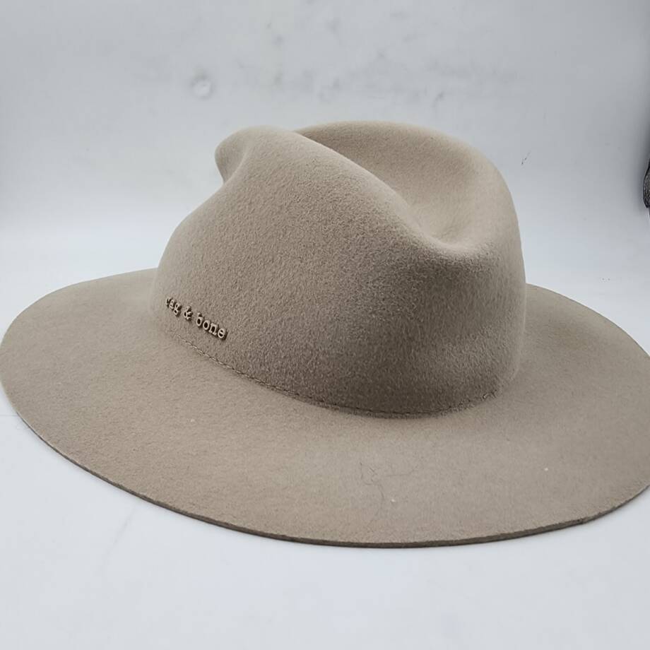 Rag & Bone City Felted Wool Fedora Hat Women's Medium Mink Logo Detail