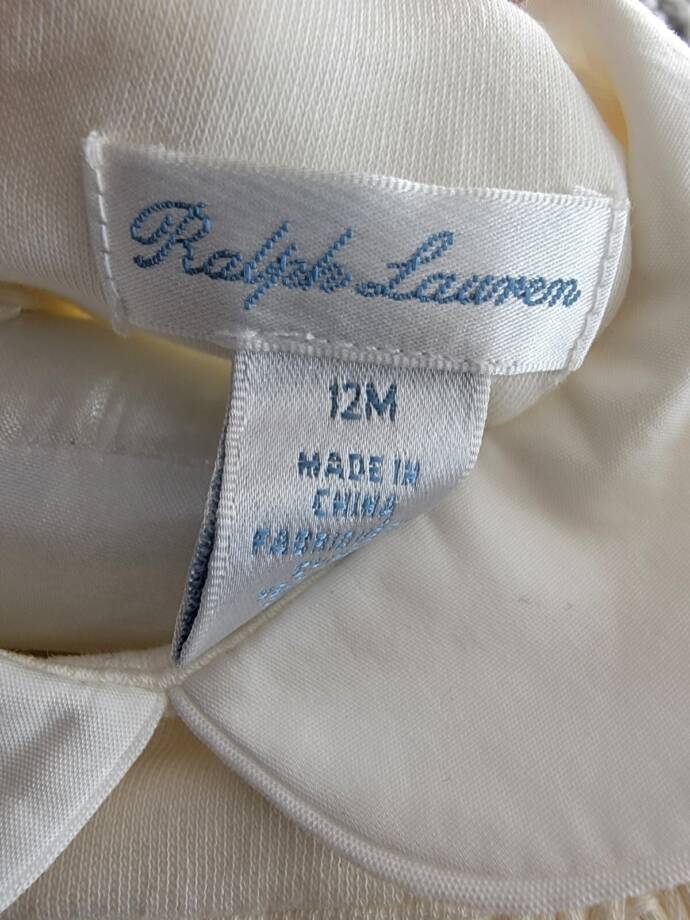 Ralph Lauren Snowflake Smocked Coveralls Baby Girl's 12M White Button Back L/S