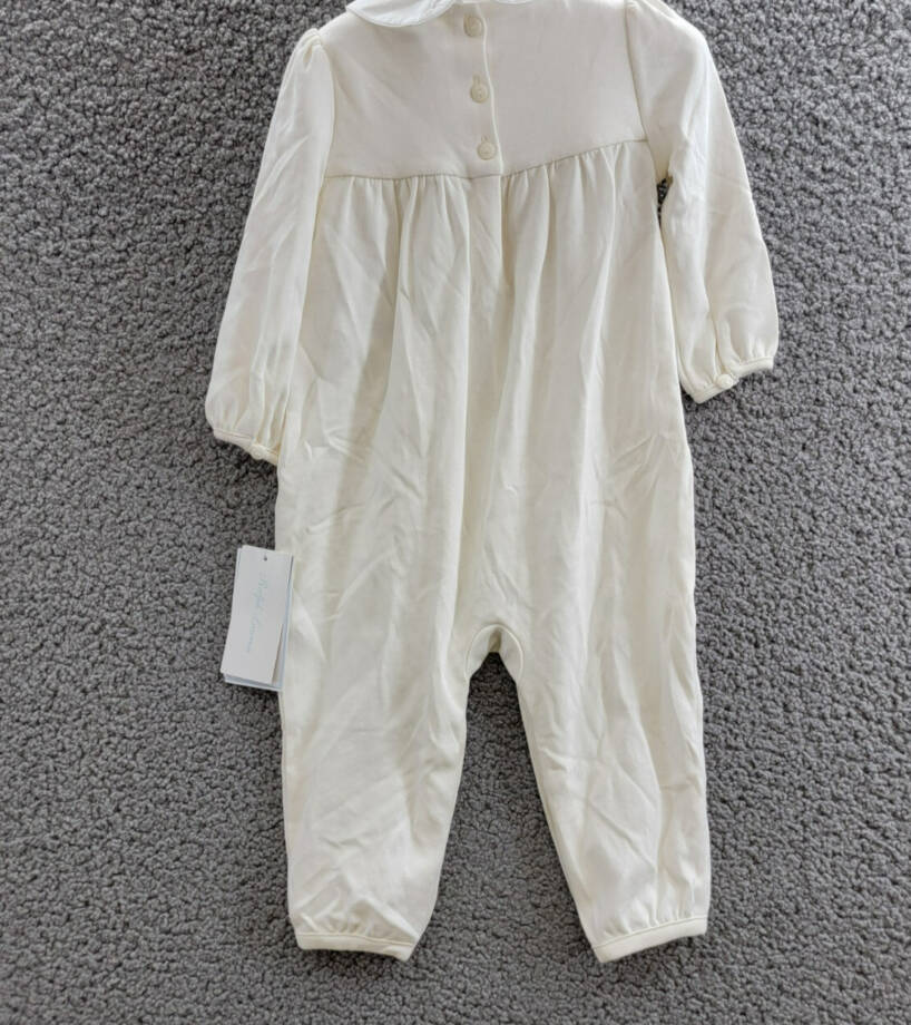Ralph Lauren Snowflake Smocked Coveralls Baby Girl's 12M White Button Back L/S