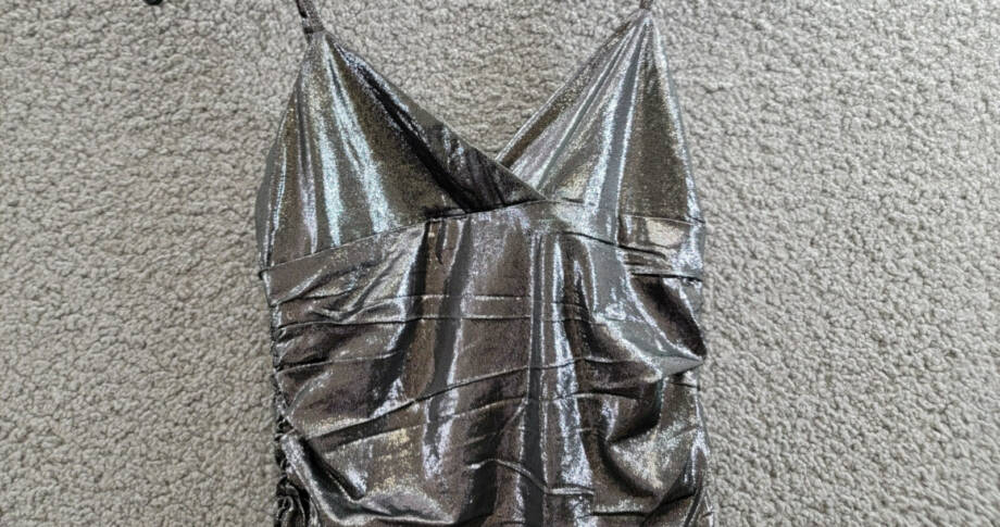 With Jules Metallic Ruched Mini Dress Big Girls XL Black Surplice Neck Back Zip