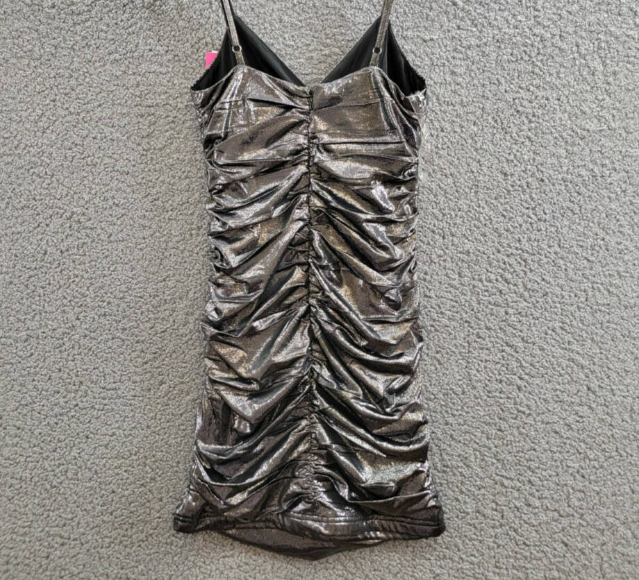 With Jules Metallic Ruched Mini Dress Big Girls XL Black Surplice Neck Back Zip