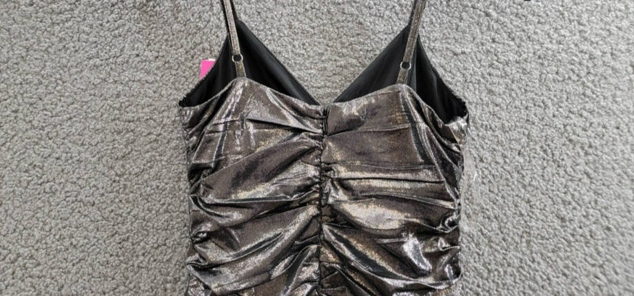 With Jules Metallic Ruched Mini Dress Big Girls XL Black Surplice Neck Back Zip