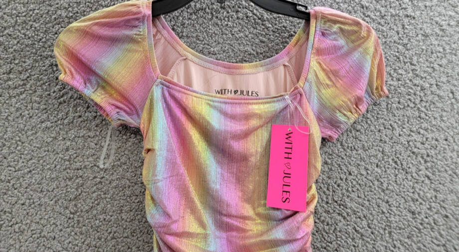 With Jules Ruched Square-Neck Mesh Dress Big Girls S Multi Short Sleeve Pullover