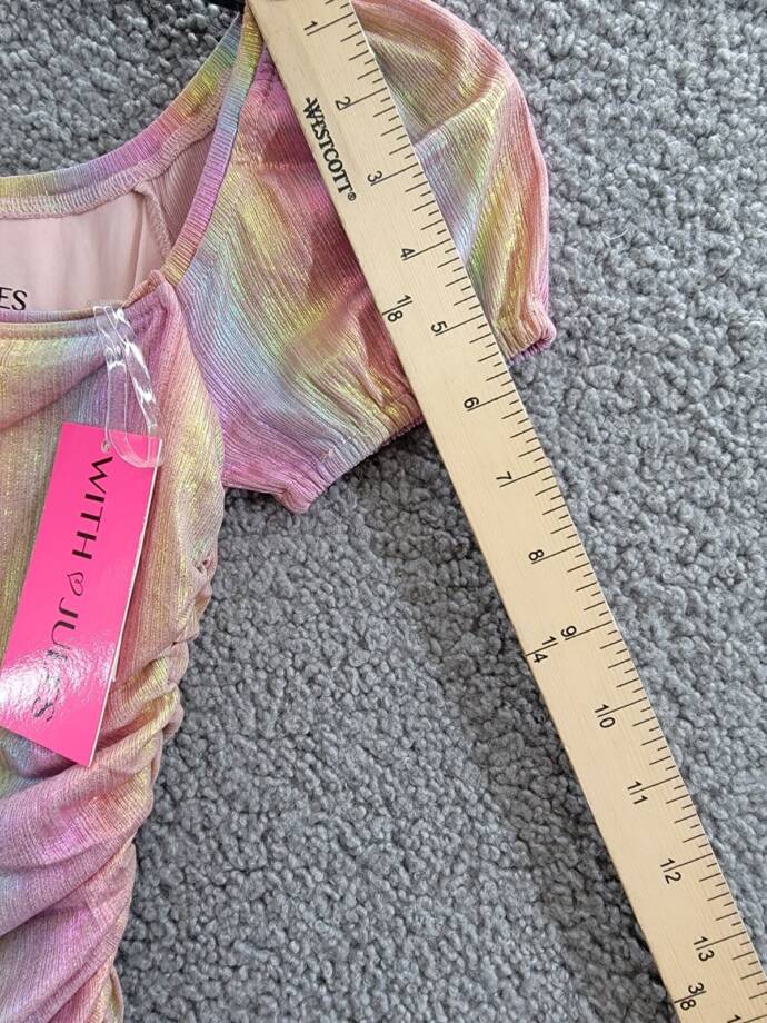With Jules Ruched Square-Neck Mesh Dress Big Girls S Multi Short Sleeve Pullover