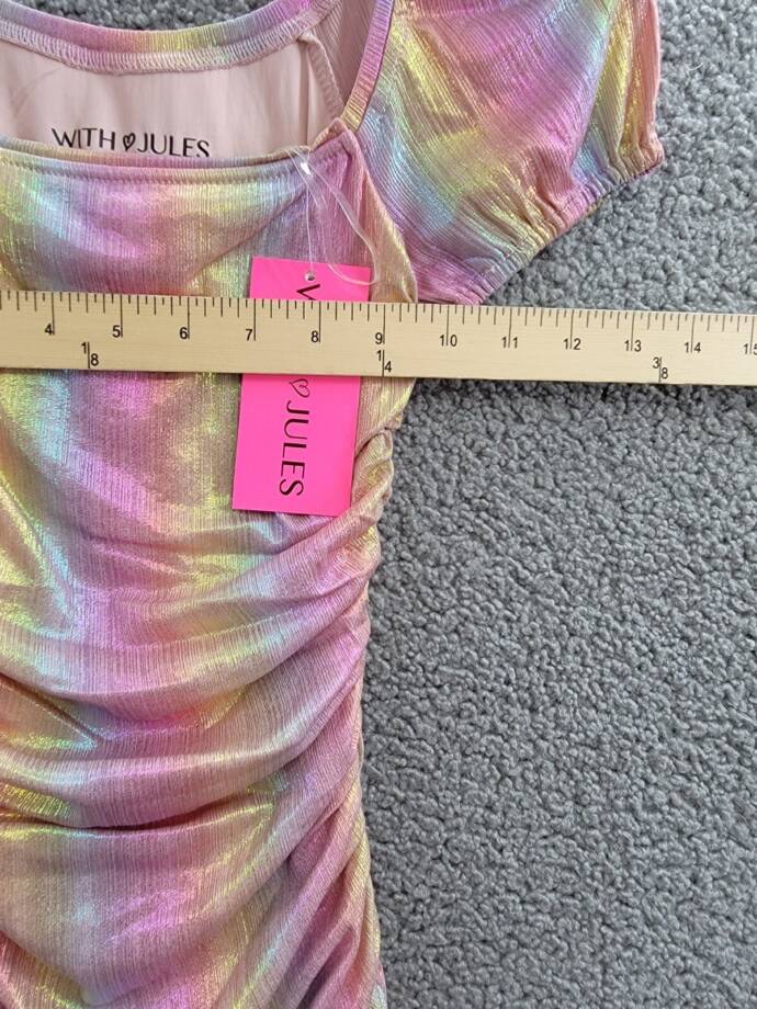With Jules Ruched Square-Neck Mesh Dress Big Girls S Multi Short Sleeve Pullover