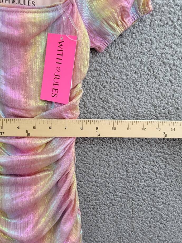 With Jules Ruched Square-Neck Mesh Dress Big Girls S Multi Short Sleeve Pullover