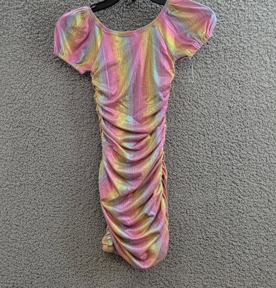 With Jules Ruched Square-Neck Mesh Dress Big Girls S Multi Short Sleeve Pullover