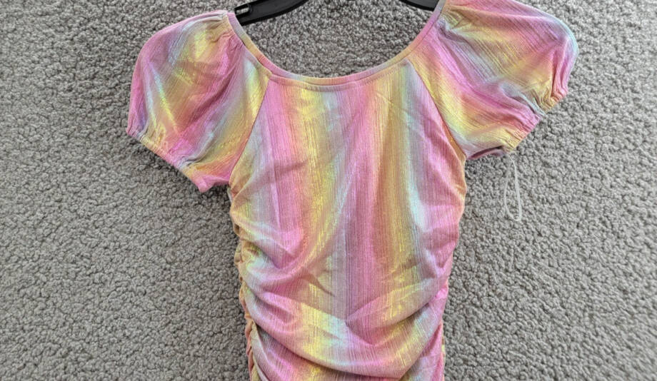With Jules Ruched Square-Neck Mesh Dress Big Girls S Multi Short Sleeve Pullover