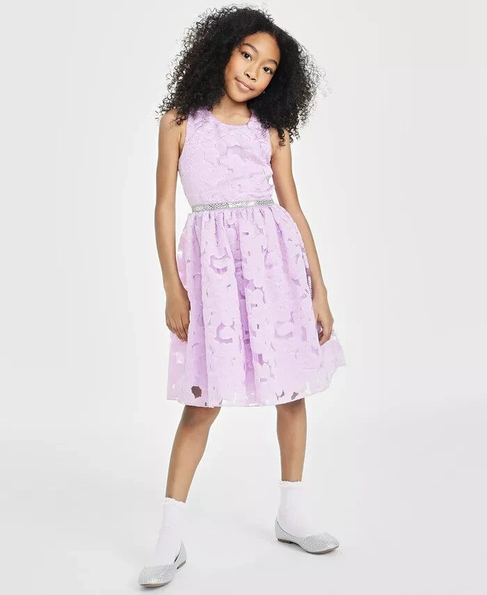 Speechless Sleeveless Floral Jacquard Dress Big Girls' 12 Lilac Button Zip Back
