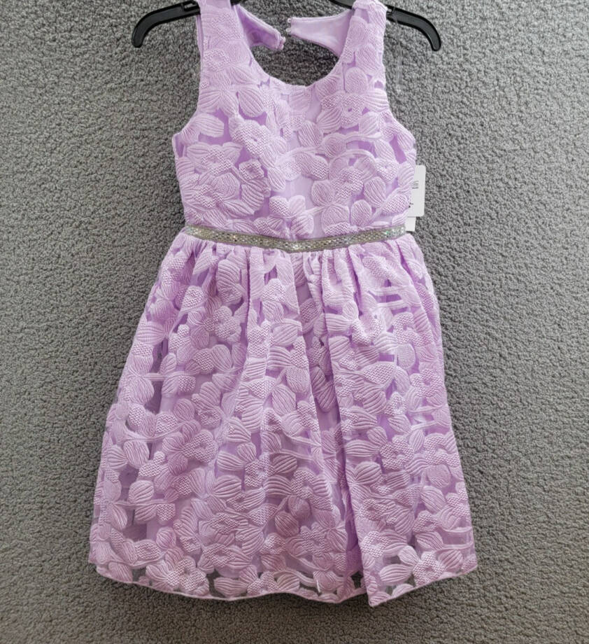Speechless Sleeveless Floral Jacquard Dress Big Girls' 12 Lilac Button Zip Back
