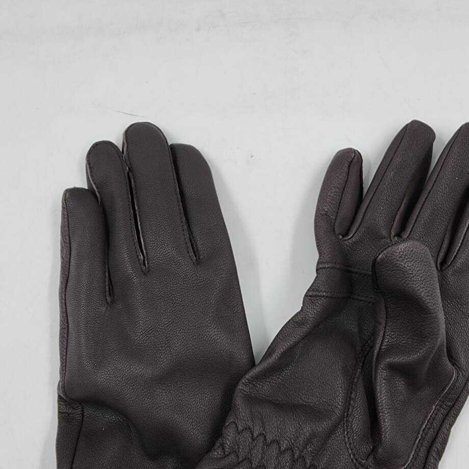 Macy's Ribbed Cuff Genuine Leather Gloves Women's M Dark Brown