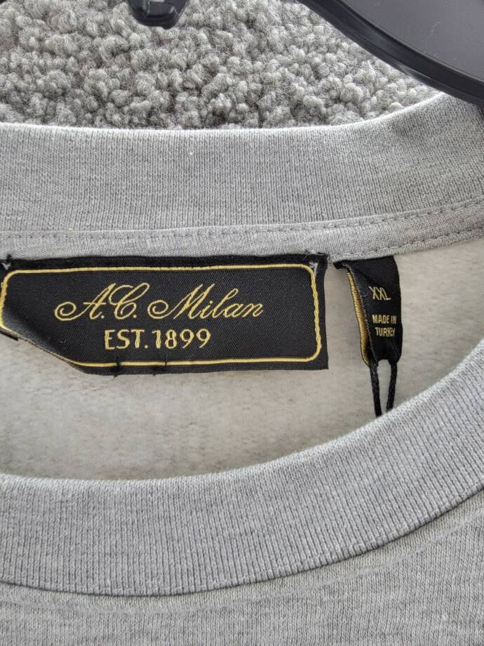 A.C Milan Logo Sweatshirt Mens XXL Gray Heather Embroidered Long Sleeve Pullover