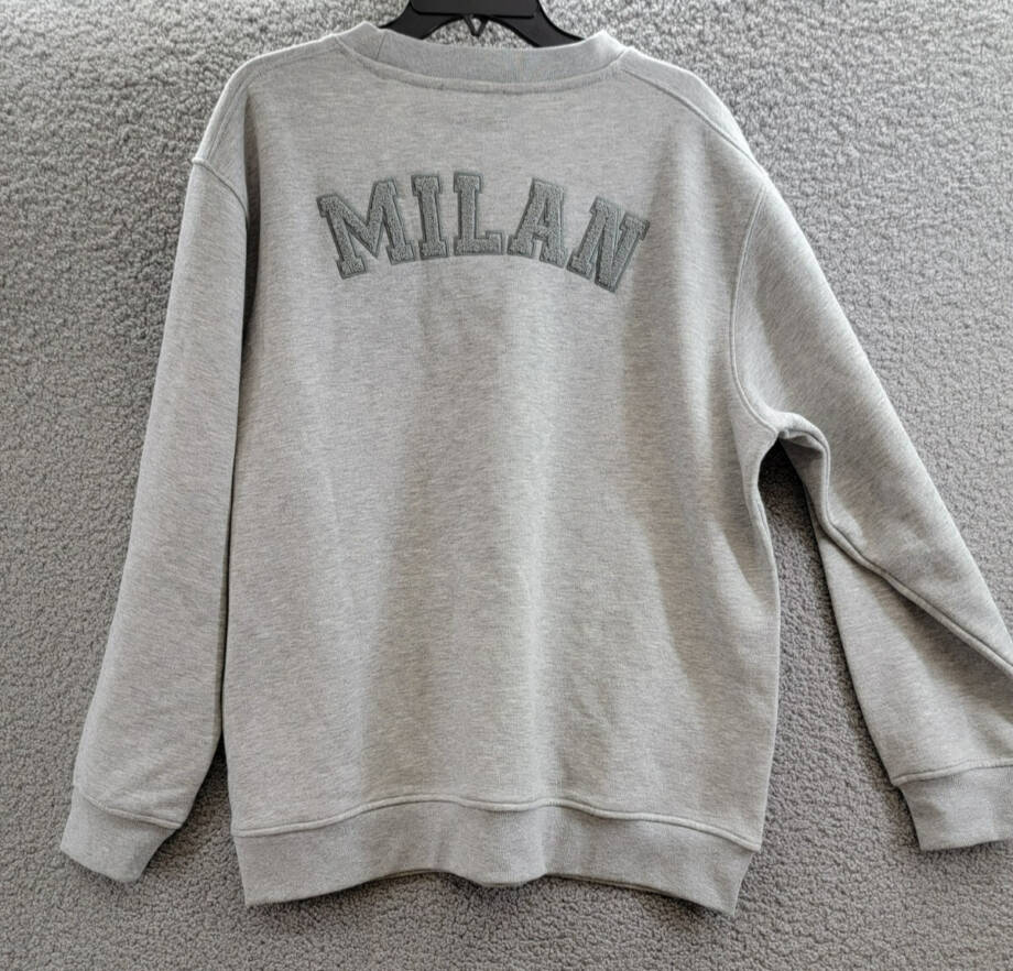 A.C Milan Logo Sweatshirt Mens XXL Gray Heather Embroidered Long Sleeve Pullover