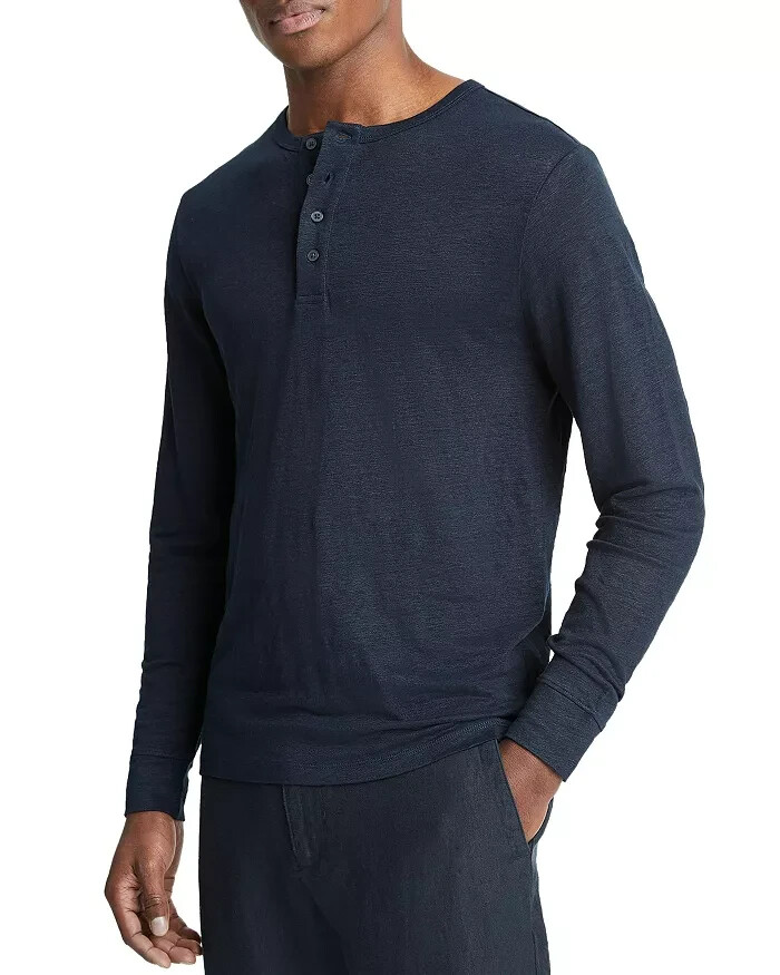 Vince Long Sleeve Linen Henley Shirt Men's XXL Coastal Button Placket Pullover
