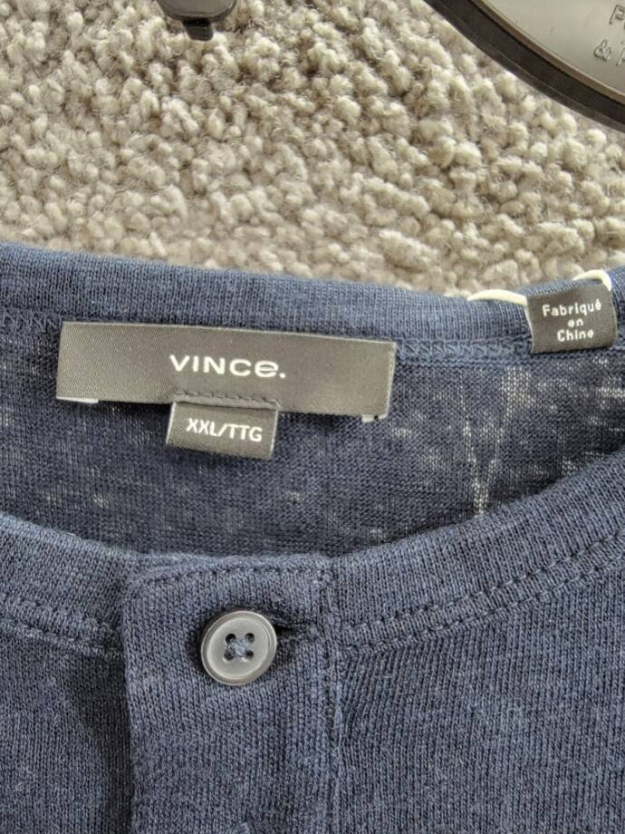 Vince Long Sleeve Linen Henley Shirt Men's XXL Coastal Button Placket Pullover