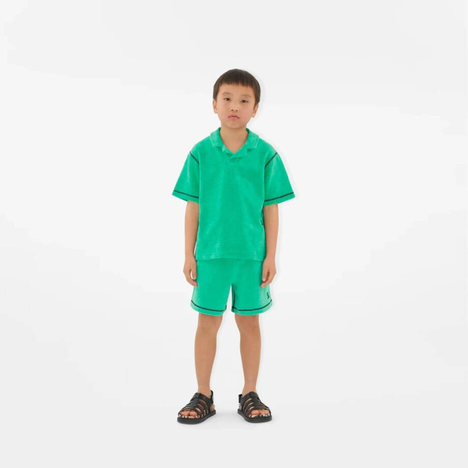 Burberry Towelling Polo Shirt & Shorts Set Boys 4Y Bright Jade Contrast Trim