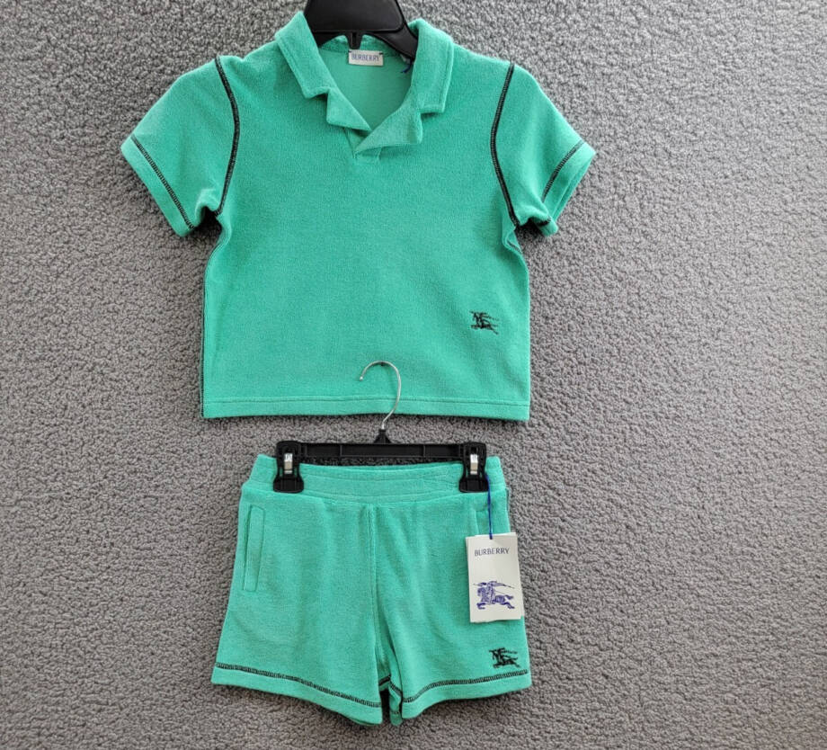 Burberry Towelling Polo Shirt & Shorts Set Boys 4Y Bright Jade Contrast Trim