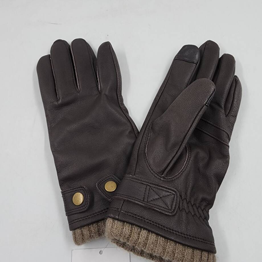 Macy's Ribbed Cuff Genuine Leather Gloves Women's M Dark Brown
