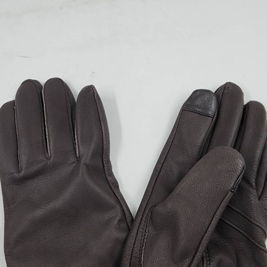 Macy's Ribbed Cuff Genuine Leather Gloves Women's M Dark Brown
