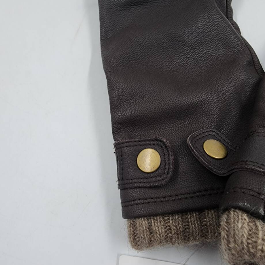 Macy's Ribbed Cuff Genuine Leather Gloves Women's M Dark Brown