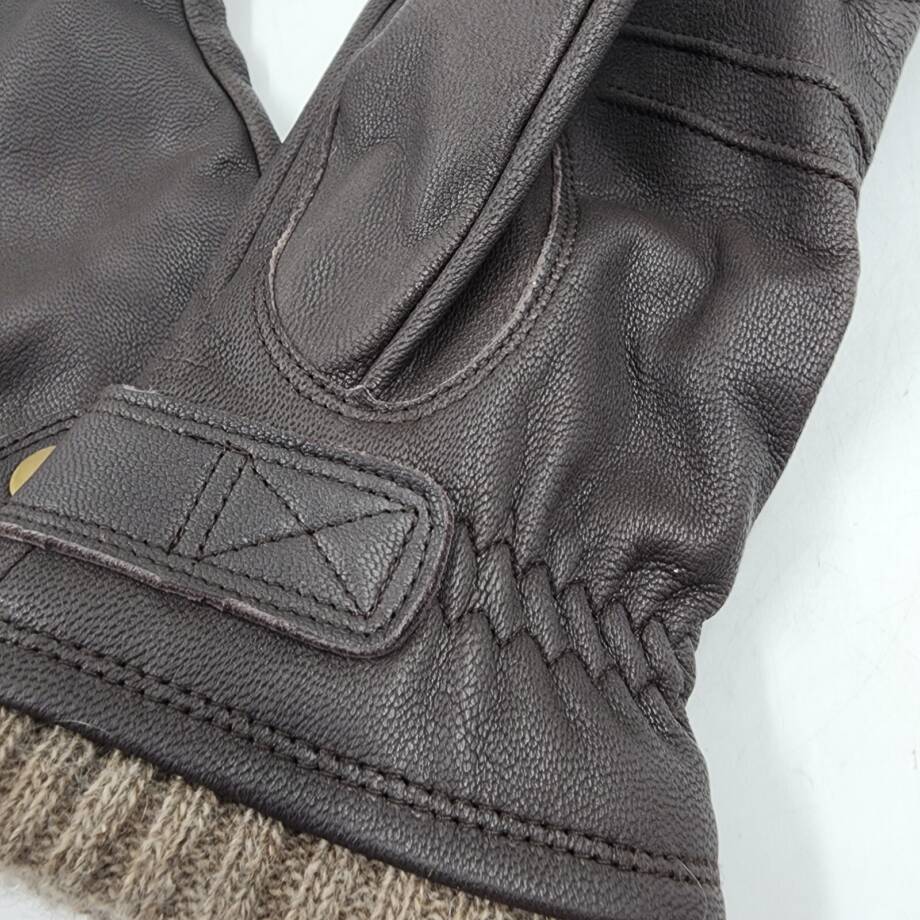 Macy's Ribbed Cuff Genuine Leather Gloves Women's M Dark Brown