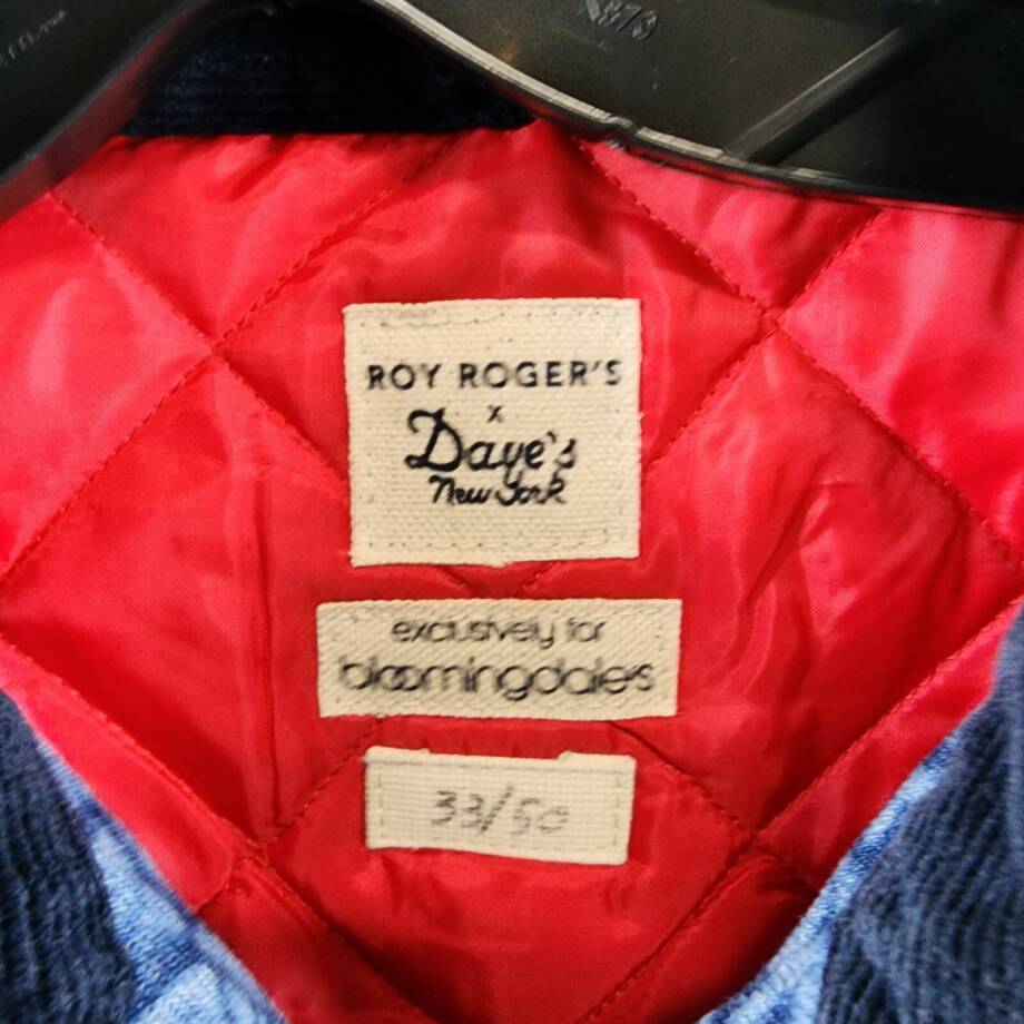 Roy Roger's x Dave's New York Zip Front Lasered Denim Jacket Men's L Blue Floral